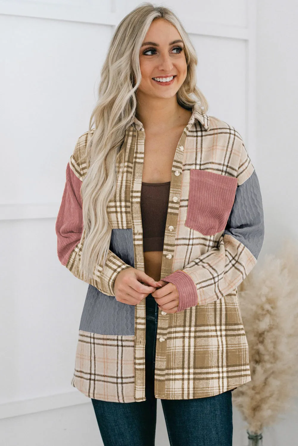 Button-Up Plaid and Corduroy Blend