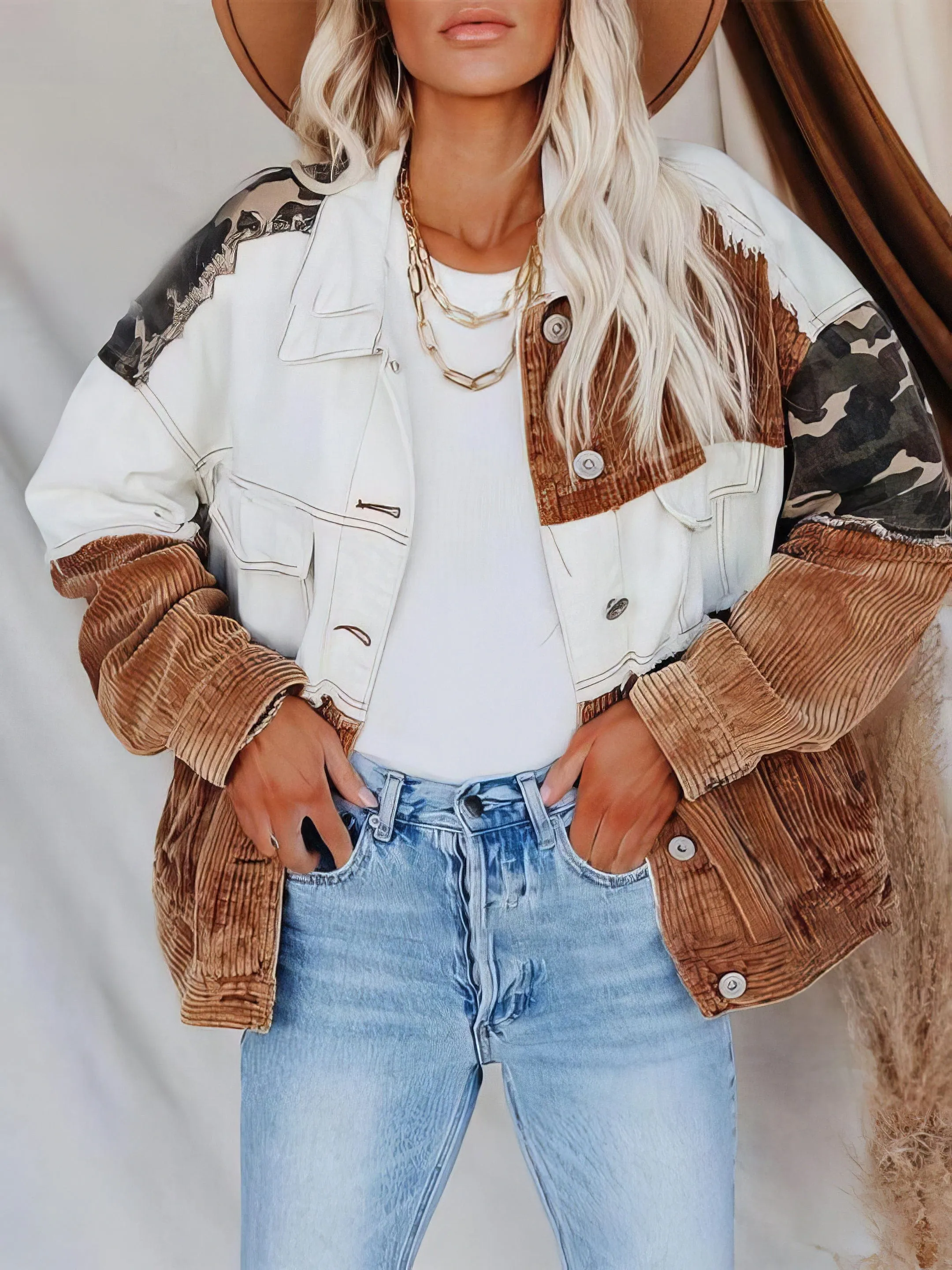 Button-Up Plaid and Corduroy Blend