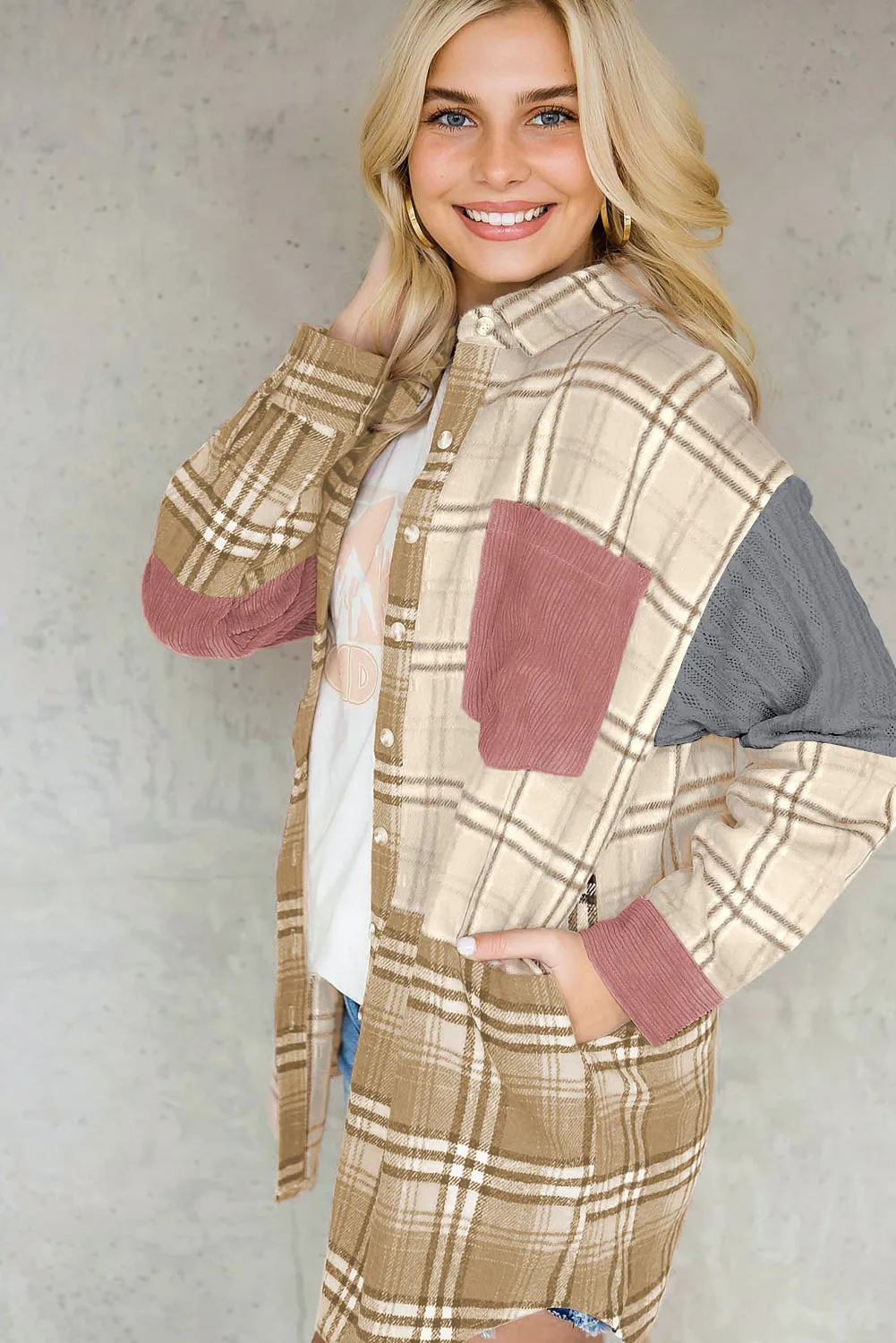 Button-Up Plaid and Corduroy Blend