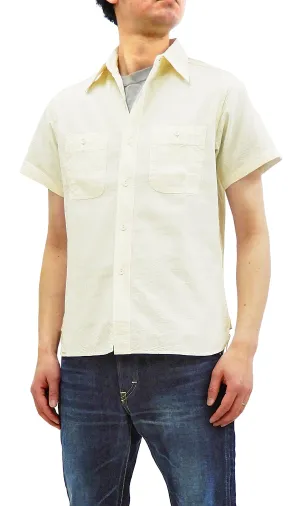 Buzz Rickson Chambray Shirt Men's U.S. Military Style Short Sleeve Button Up Shirt BR35857 Ecru