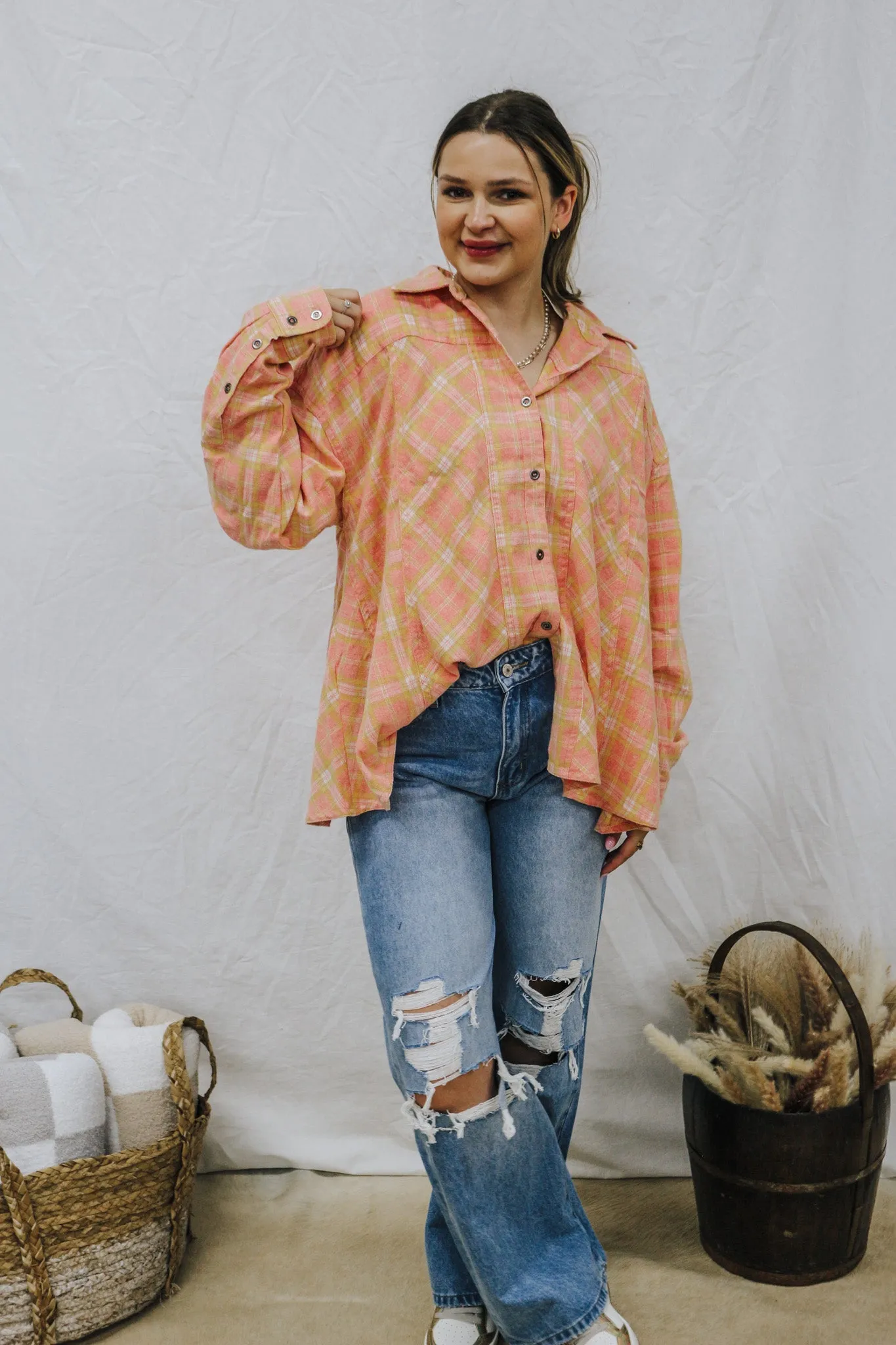 Cafe Chats Blush Plaid Flannel