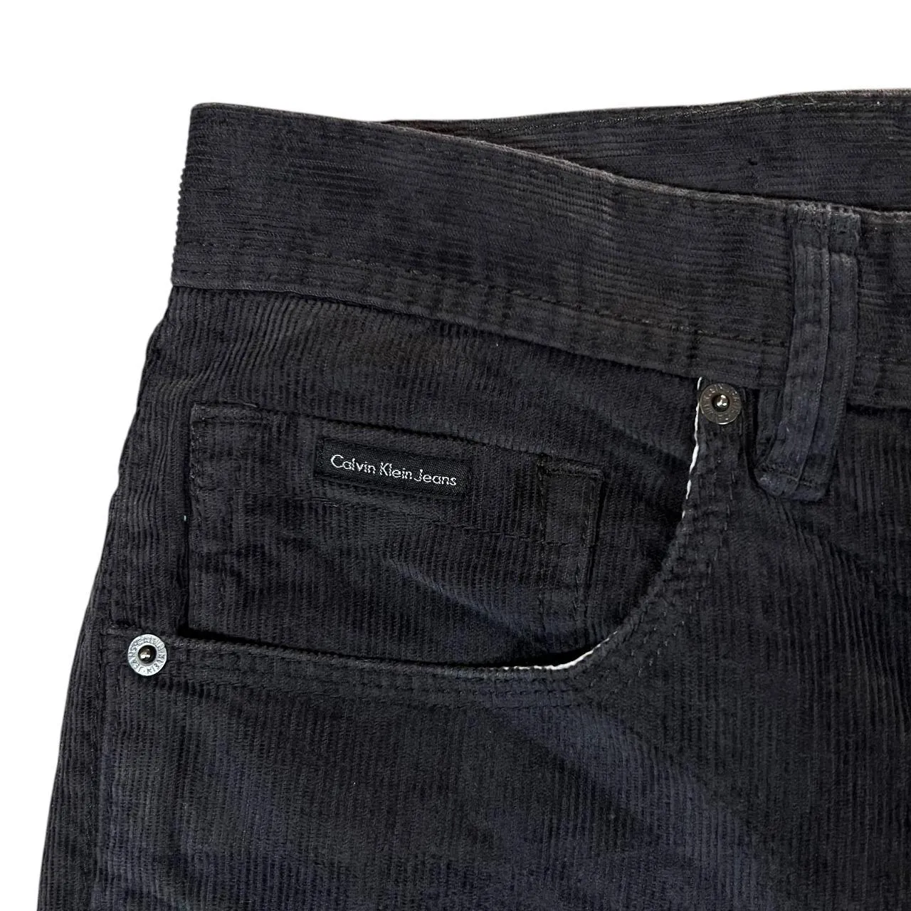 CALVIN KLEIN CK JEANS Charcoal Black Corduroy Cord Straight Leg Trousers