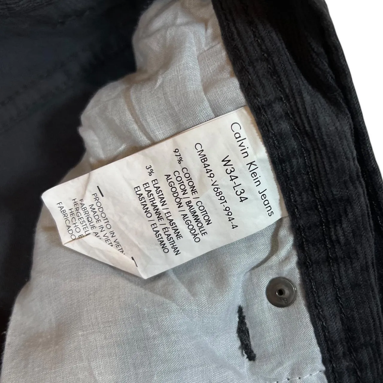 CALVIN KLEIN CK JEANS Charcoal Black Corduroy Cord Straight Leg Trousers
