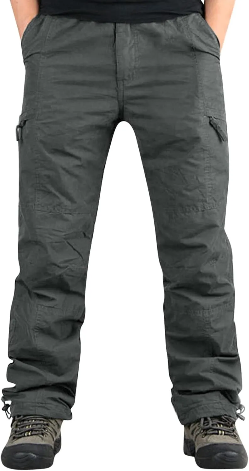 Cargo Pants for Men Relaxed Fit Leg Cargo Pants with Pockets Mens Sweatpants Big and Tall Fleece Lined Cargo Trousers