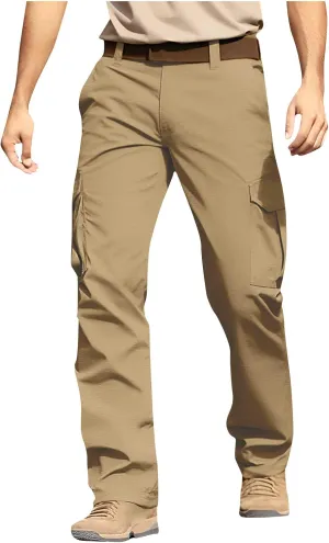 Cargo Pants for Men Relaxed Fit Stretch Construction Work Pants Elastic Waist Ripstop Outdoor Hiking Pants 6 Pockets