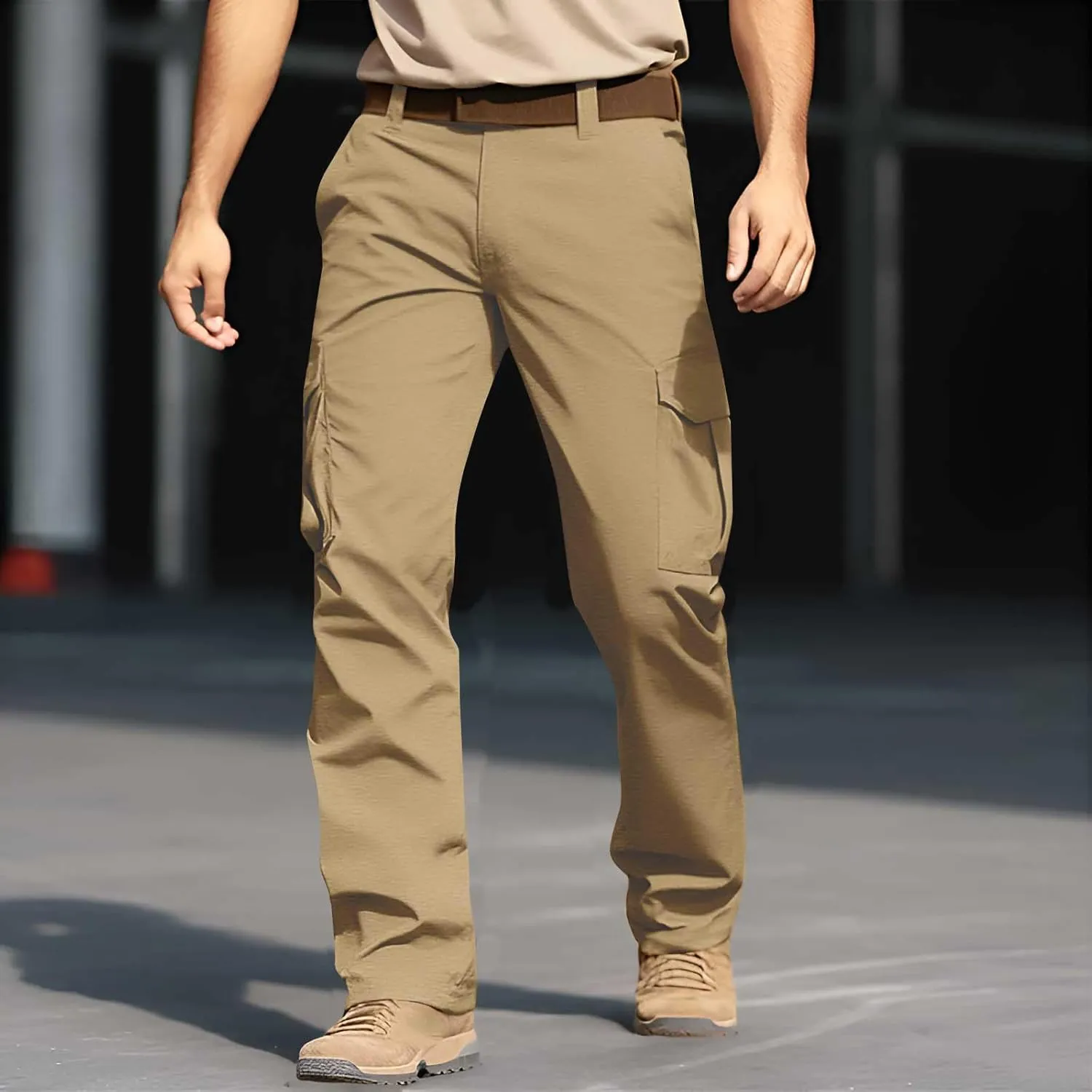 Cargo Pants for Men Relaxed Fit Stretch Construction Work Pants Elastic Waist Ripstop Outdoor Hiking Pants 6 Pockets