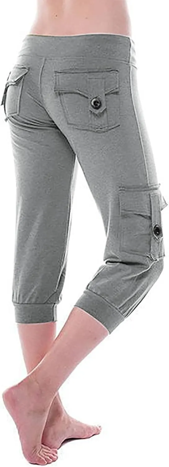 Cargo Pants Women Summer Casual Elastic Mid Rise Lightweight Capris Stretchy Tactical Tavel Hiking Jogger Pant