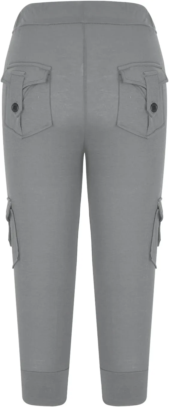 Cargo Pants Women Summer Casual Elastic Mid Rise Lightweight Capris Stretchy Tactical Tavel Hiking Jogger Pant