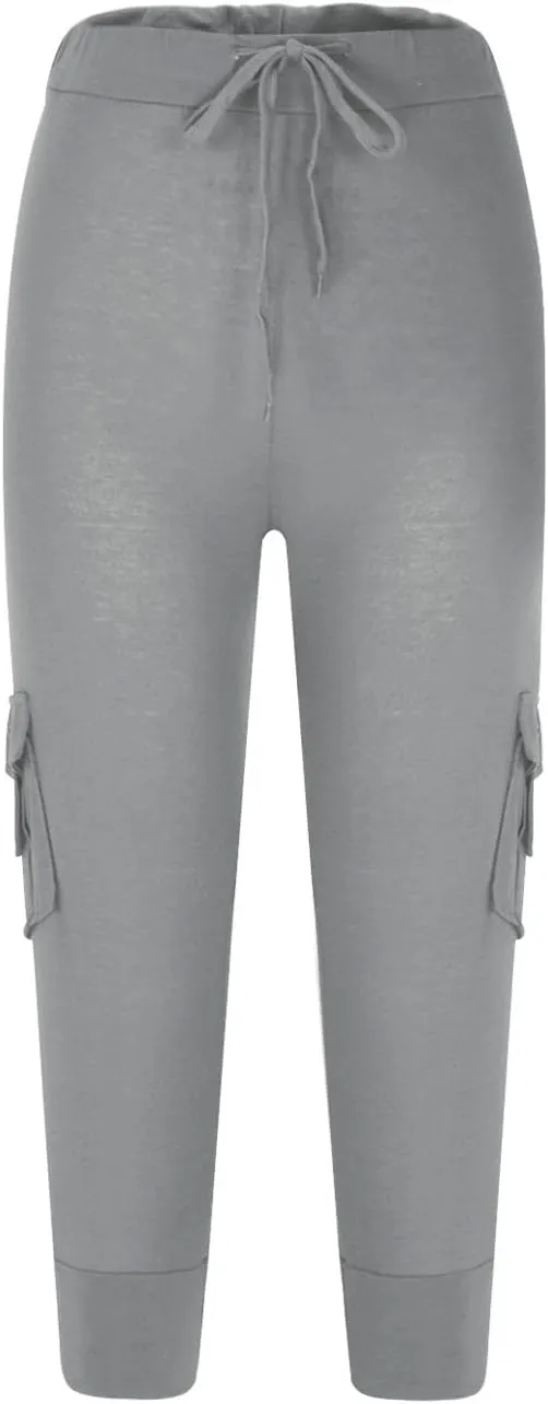 Cargo Pants Women Summer Casual Elastic Mid Rise Lightweight Capris Stretchy Tactical Tavel Hiking Jogger Pant