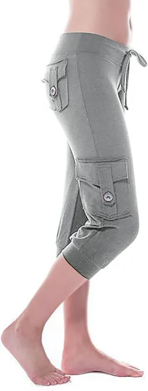 Cargo Pants Women Summer Casual Elastic Mid Rise Lightweight Capris Stretchy Tactical Tavel Hiking Jogger Pant