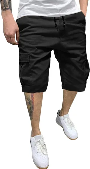 Cargo Shorts for Men Stretch Waist Work Shorts Outdoor Hiking Shorts Drawstring Athletic Shorts with Pockets