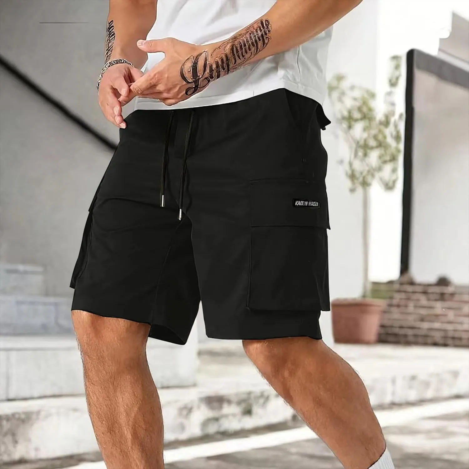 Cargo Shorts Men Drawstring Waist Utility Pocket Shorts for Outdoor Casual Bermudas or Daily Function Wear Golf