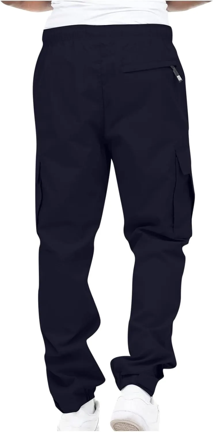 Cargo Sweatpants for Men Casual Fitness Drawstring Cargo Pants Workout Joggers Trousers Outdoor with Mutil Pockets