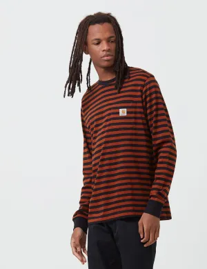 Carhartt-WIP Parker Pocket Long Sleeve T-Shirt (Parker Stripe) - Black/Brandy