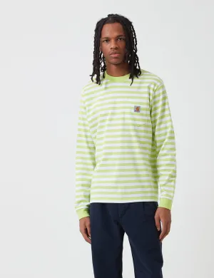 Carhartt-WIP Scotty Long Sleeve Pocket T-Shirt (Stripe) - Lime Green/White