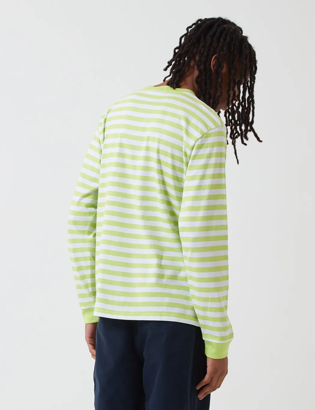 Carhartt-WIP Scotty Long Sleeve Pocket T-Shirt (Stripe) - Lime Green/White
