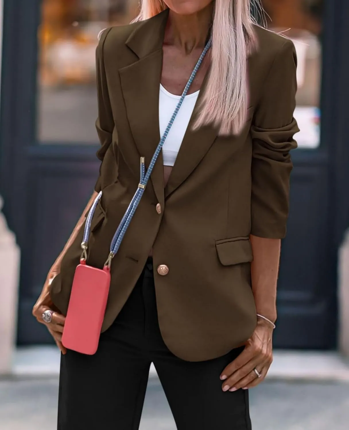 Casual Blazers for Women 2024 Fall Business Long Sleeve Notch Lapel Trendy Work Office Blazer Jackets Outerwear