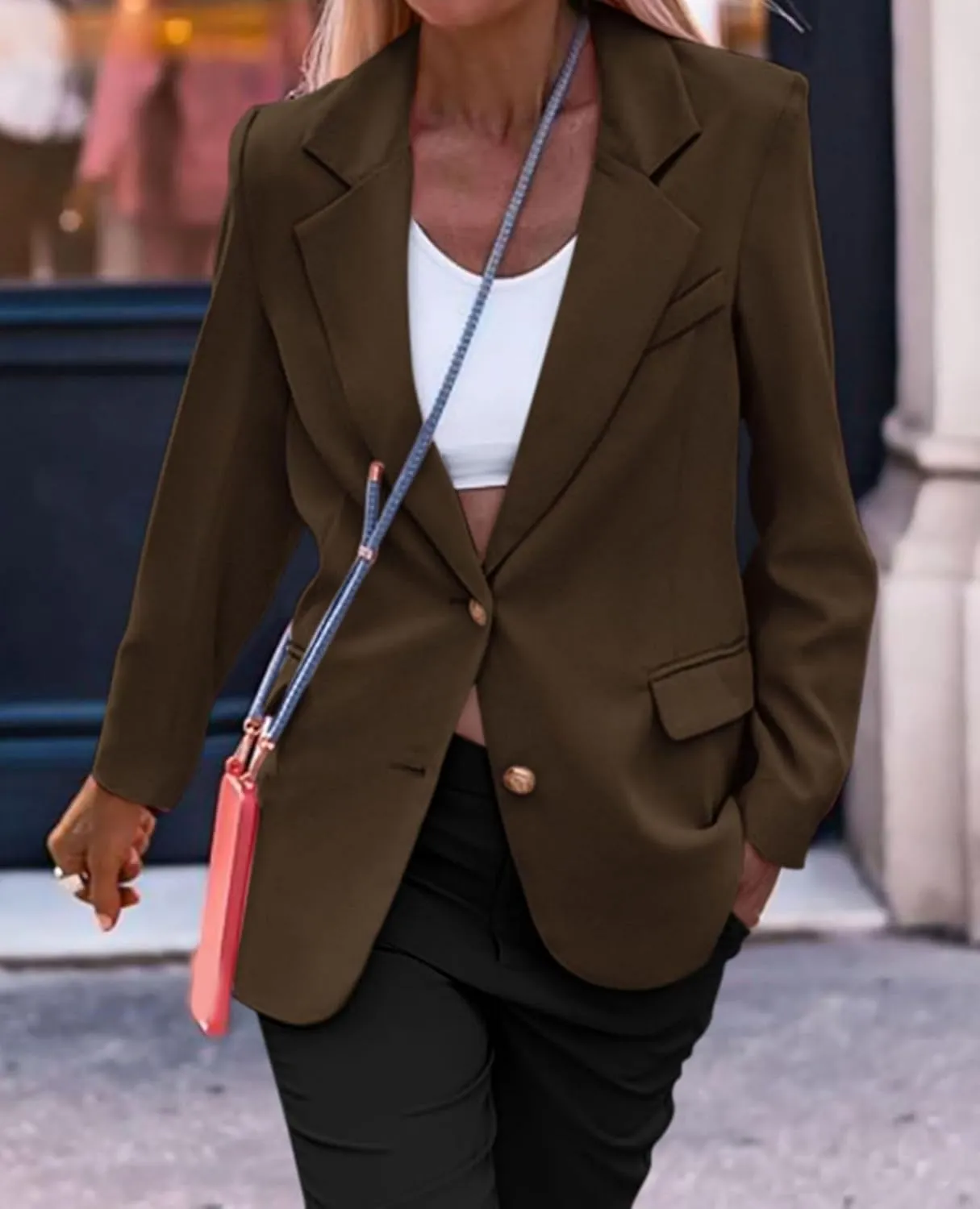 Casual Blazers for Women 2024 Fall Business Long Sleeve Notch Lapel Trendy Work Office Blazer Jackets Outerwear