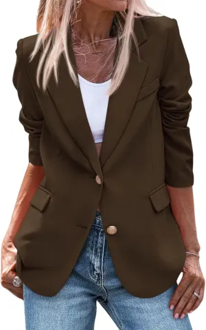 Casual Blazers for Women 2024 Fall Business Long Sleeve Notch Lapel Trendy Work Office Blazer Jackets Outerwear