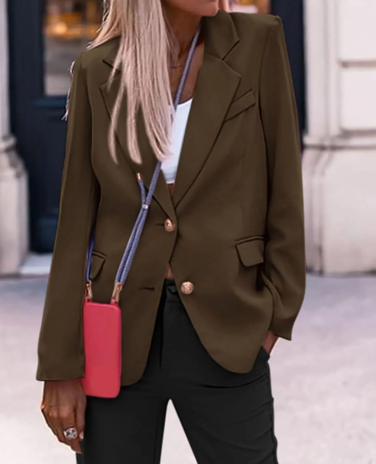 Casual Blazers for Women 2024 Fall Business Long Sleeve Notch Lapel Trendy Work Office Blazer Jackets Outerwear