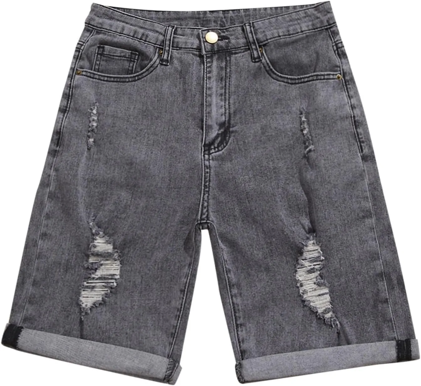 Casual Jean Shorts for Women Distressed Ripped Denim Jean Shorts High Waisted Stretchy Rolled Hem Denim Shorts Biker Shorts