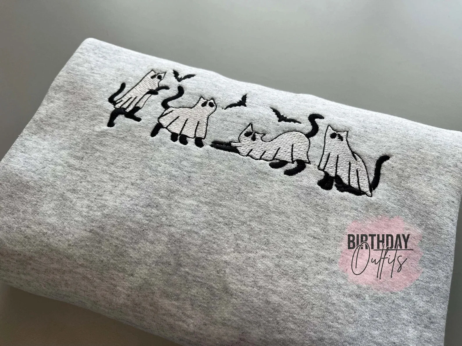 Cat Ghost Embroidered sweatshirt, Four Halloween Ghost Cat embroidered, Spooky, Ghost, embroidered halloween shirt, horror embroidery