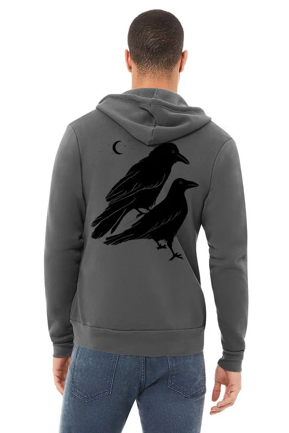Celestial Raven Ultra Soft Zip-Up Hoodie - Unisex Asphalt