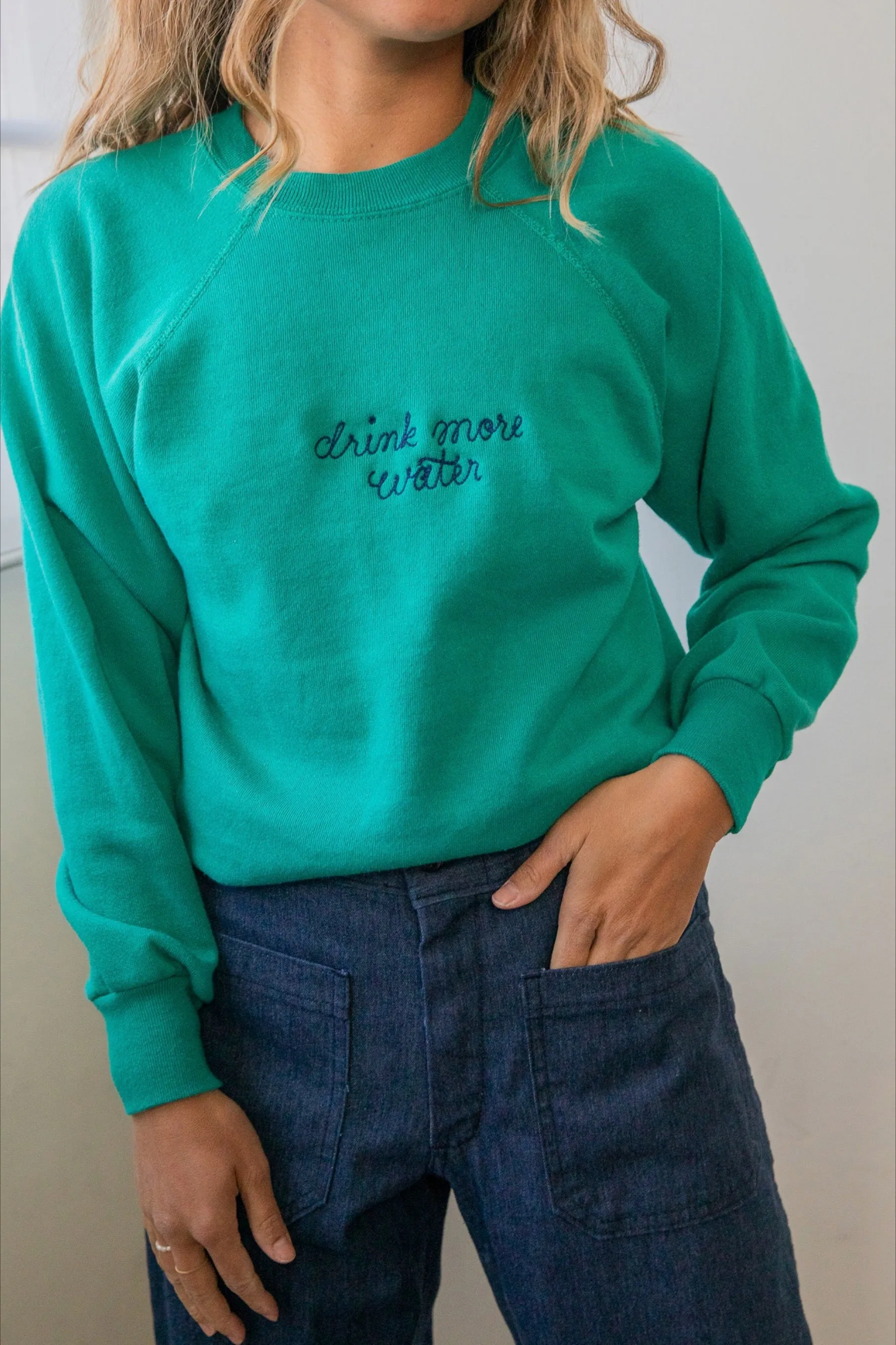 Ceremony Chainstitch X Prism Teal Drink More Water Sweatshirt