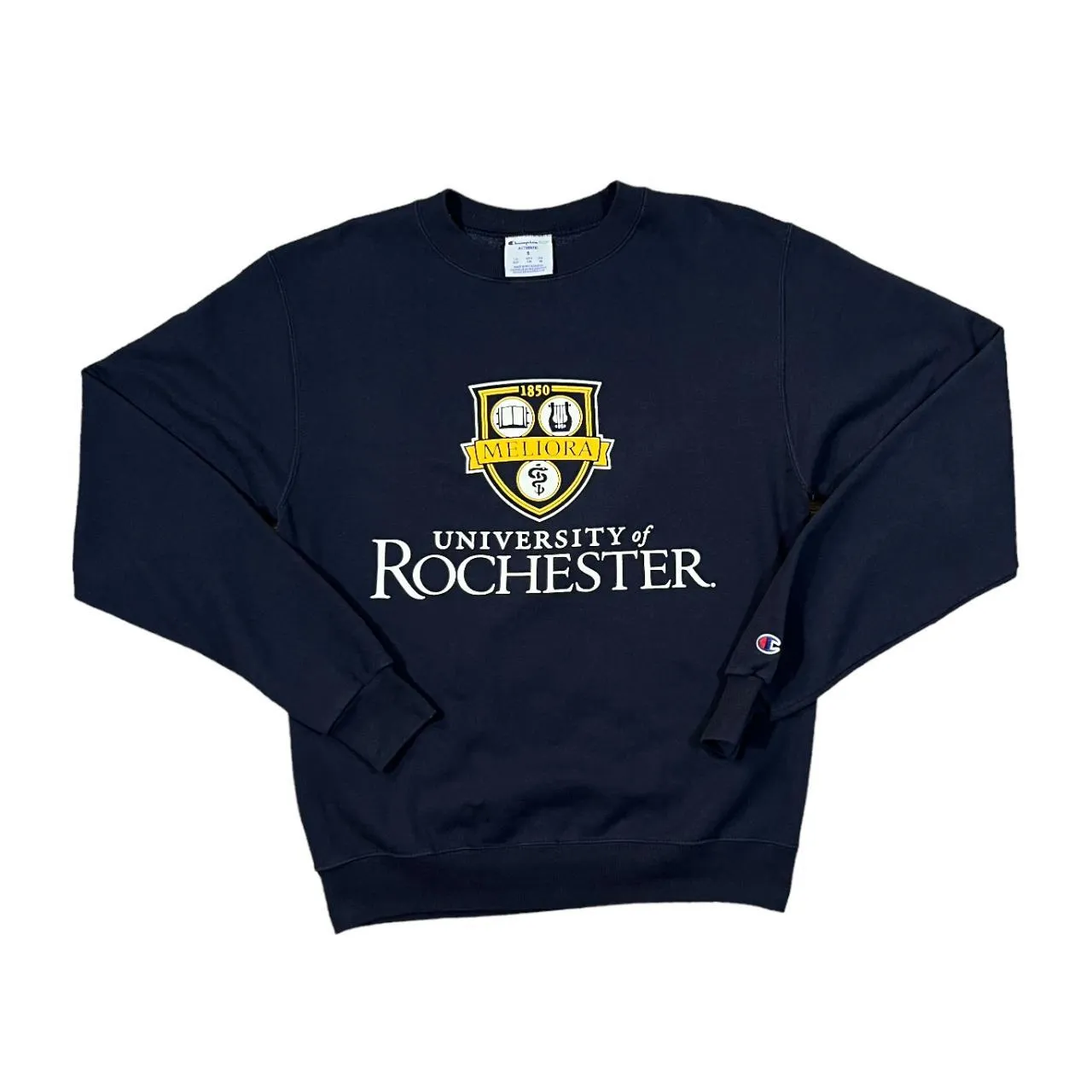 Champion UNIVERSITY OF ROCHESTER College Logo Spellout Graphic Crewneck Sweatshirt