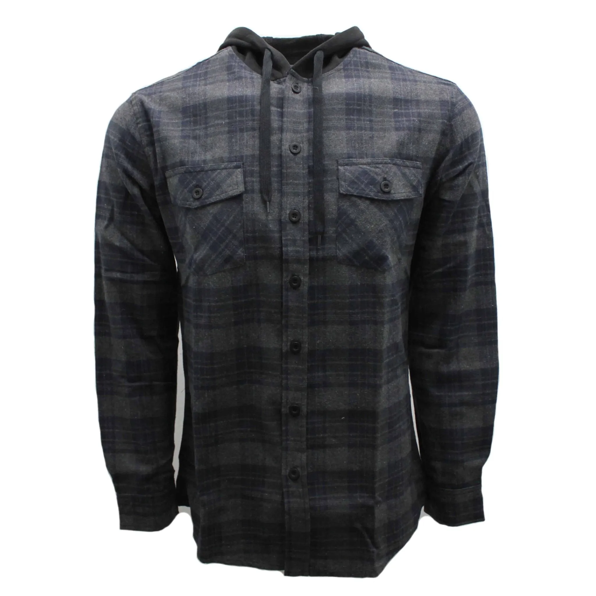 Charcoal and Navy Hooded Flannel