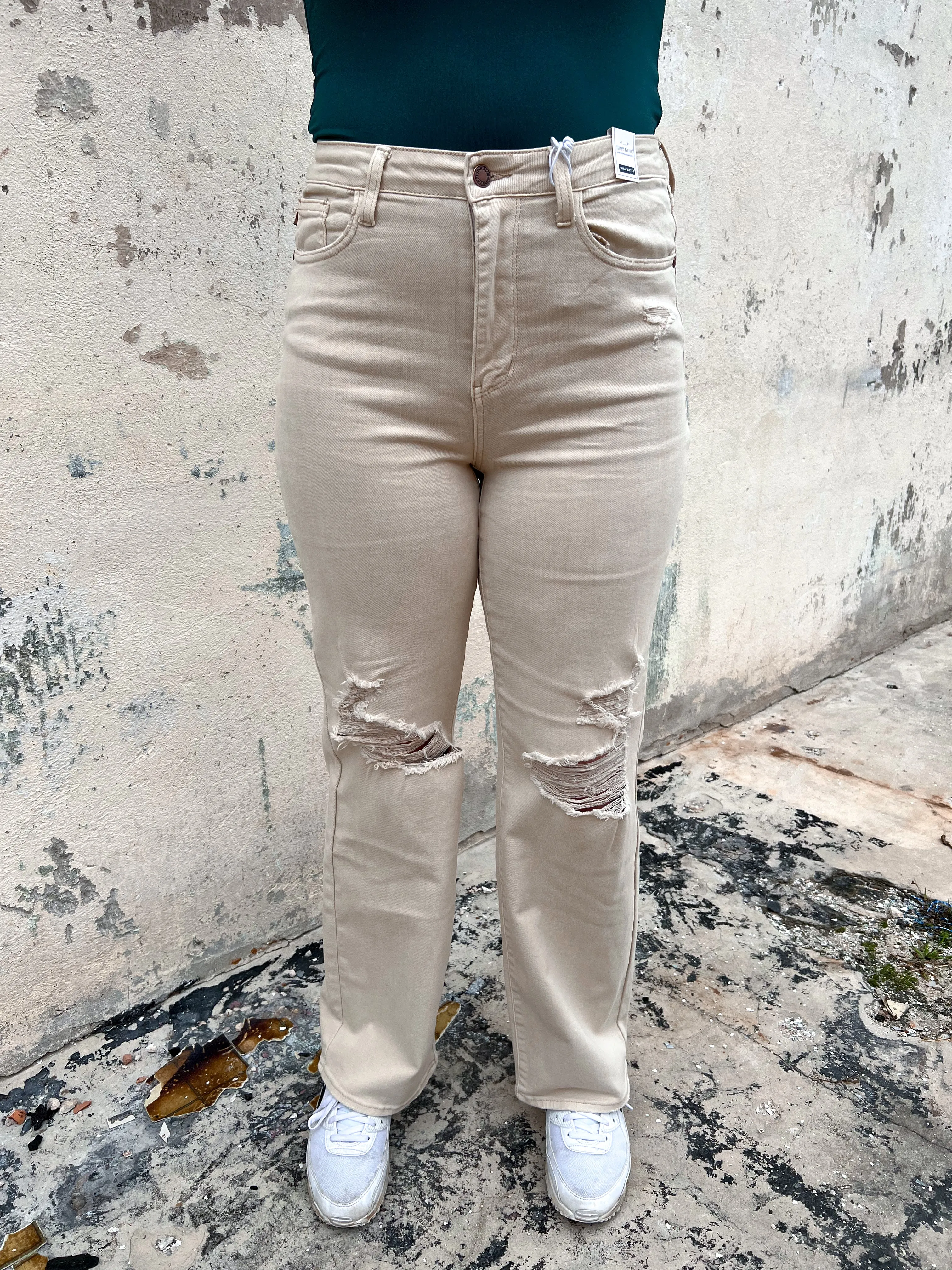 Charlene High Waisted Garment Dyed Destroy 90's Straight