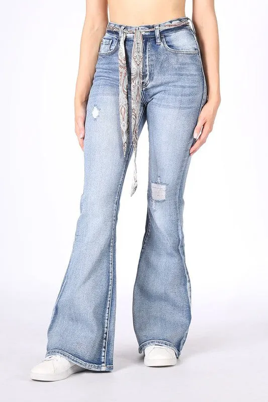 Chelsea High Rise Distressed Flare Jeans