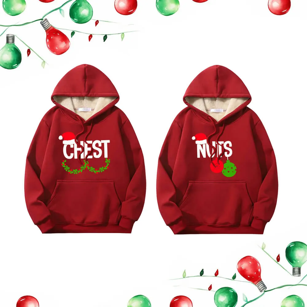 Chest And Nuts Fleece Sherpa Christmas Couple Hoodie