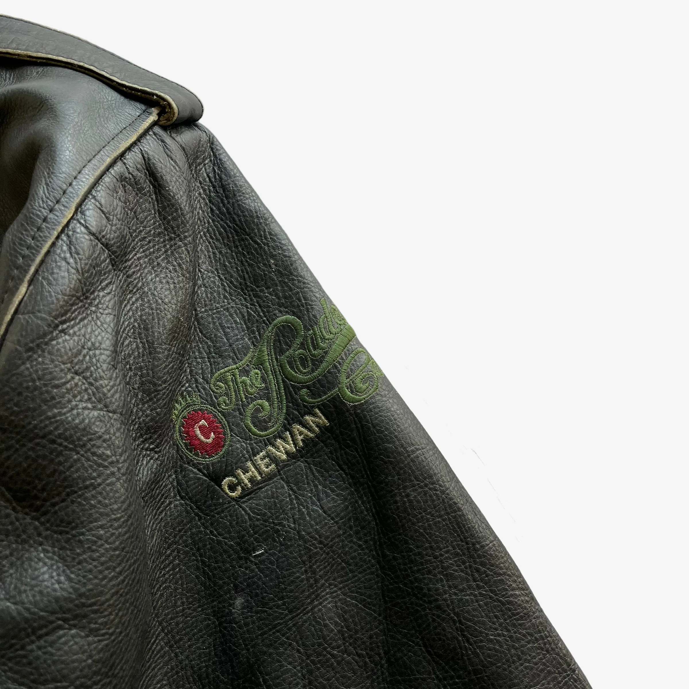 Chewan Leather Biker Jacket With Back Embroidered Spell Out