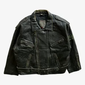 Chewan Leather Biker Jacket With Back Embroidered Spell Out