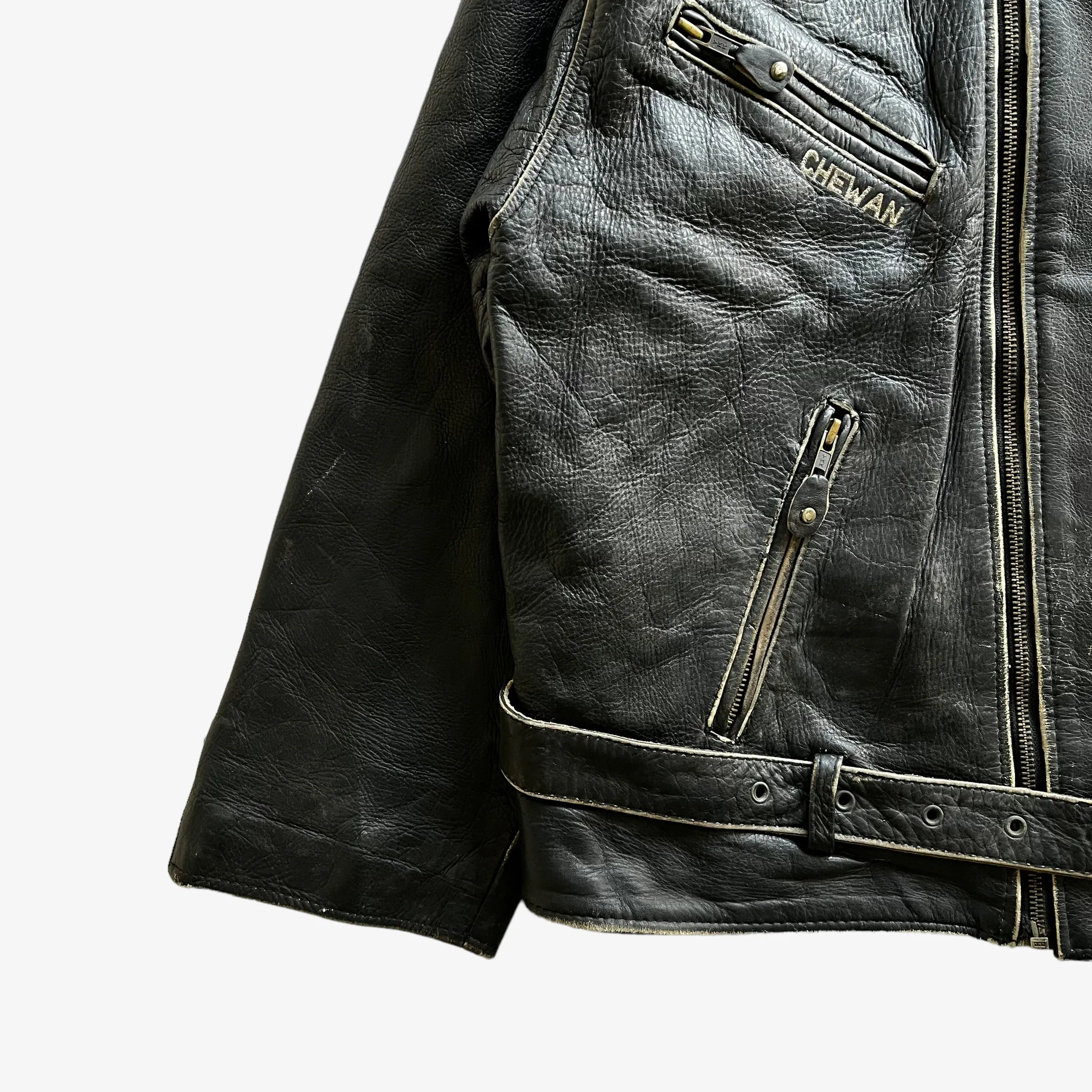 Chewan Leather Biker Jacket With Back Embroidered Spell Out