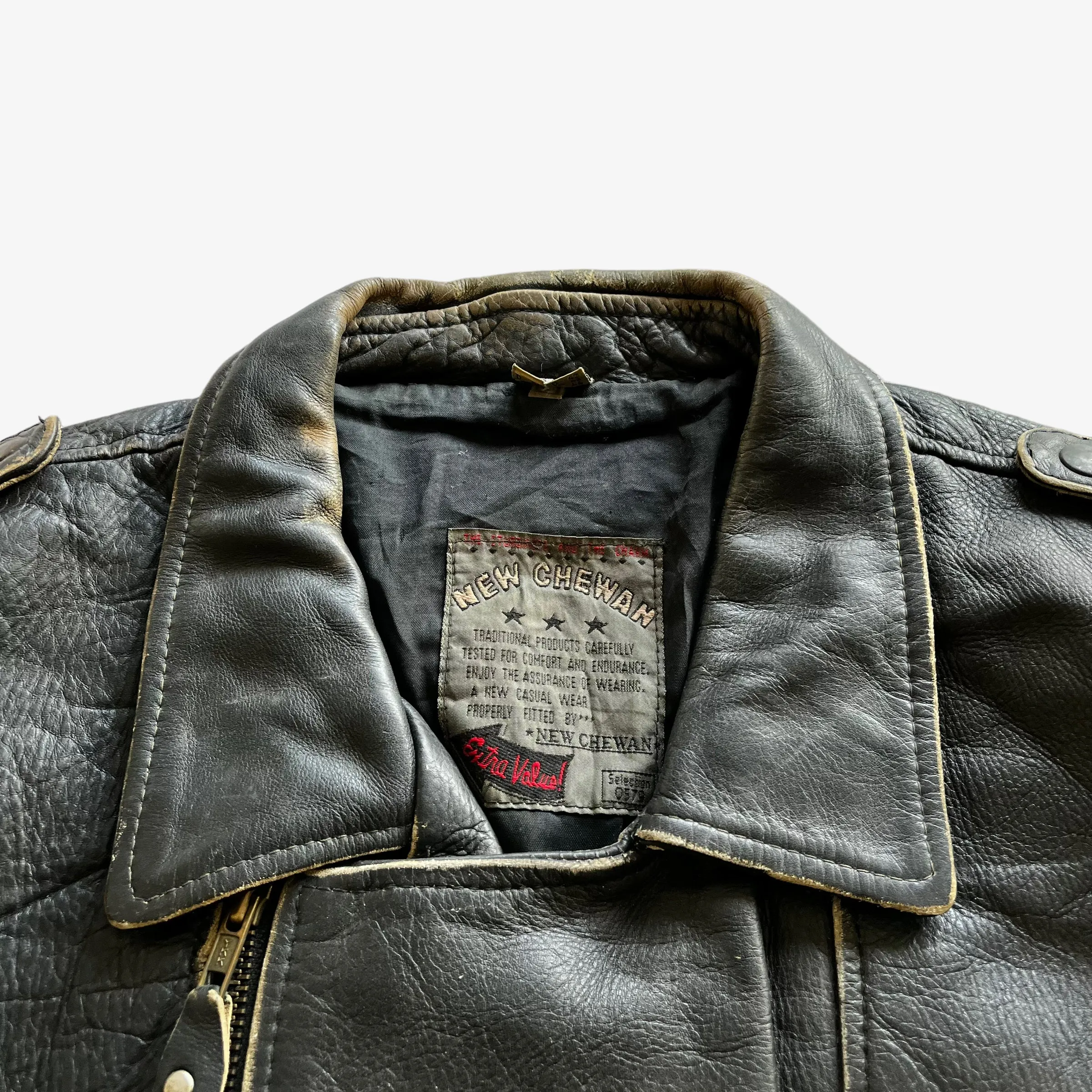 Chewan Leather Biker Jacket With Back Embroidered Spell Out