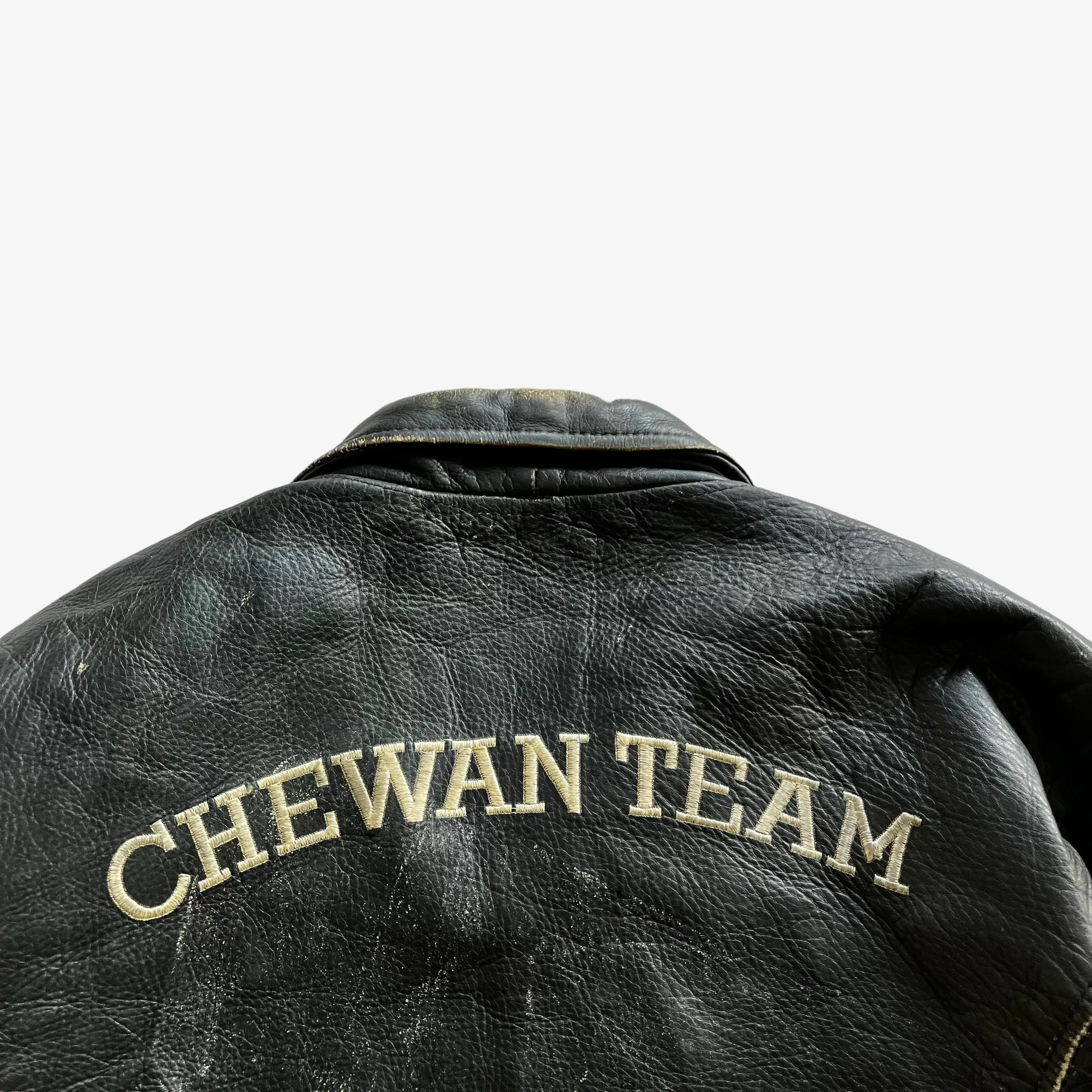 Chewan Leather Biker Jacket With Back Embroidered Spell Out