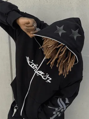 Chicmy-Men's Punk Star Embroidery Zip-Up Hoodie