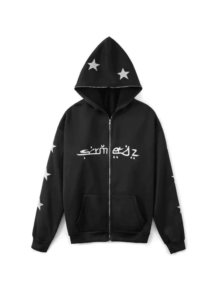 Chicmy-Men's Punk Star Embroidery Zip-Up Hoodie