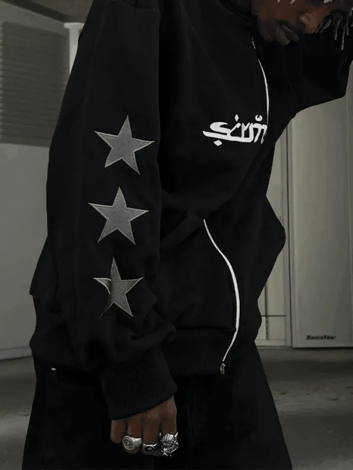 Chicmy-Men's Punk Star Embroidery Zip-Up Hoodie
