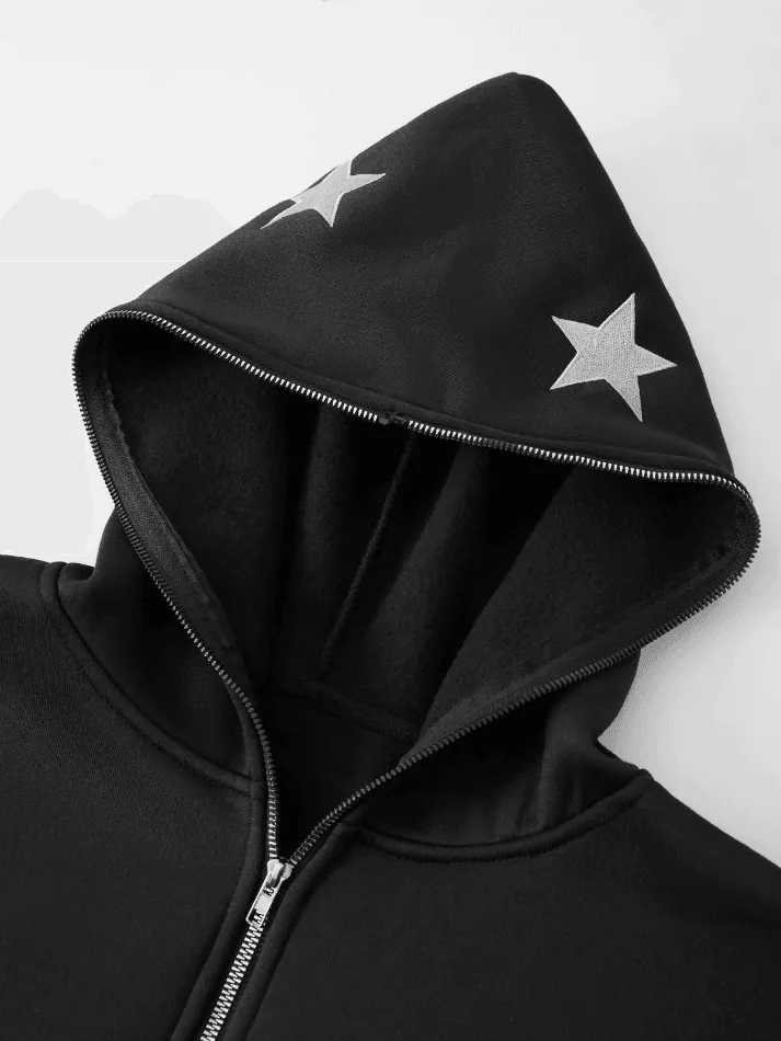 Chicmy-Men's Punk Star Embroidery Zip-Up Hoodie