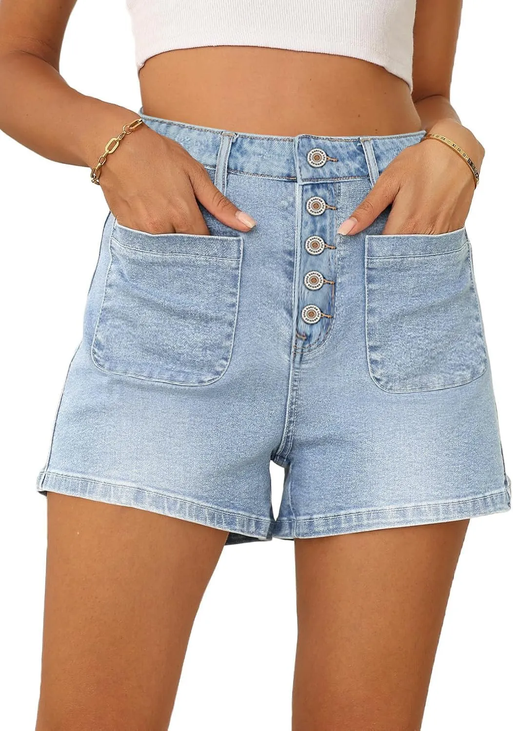 CHICZONE Womens Mid-High Waisted Ripped Denim Jean Shorts Cutoff Stretchy Summer Hot Short Pants