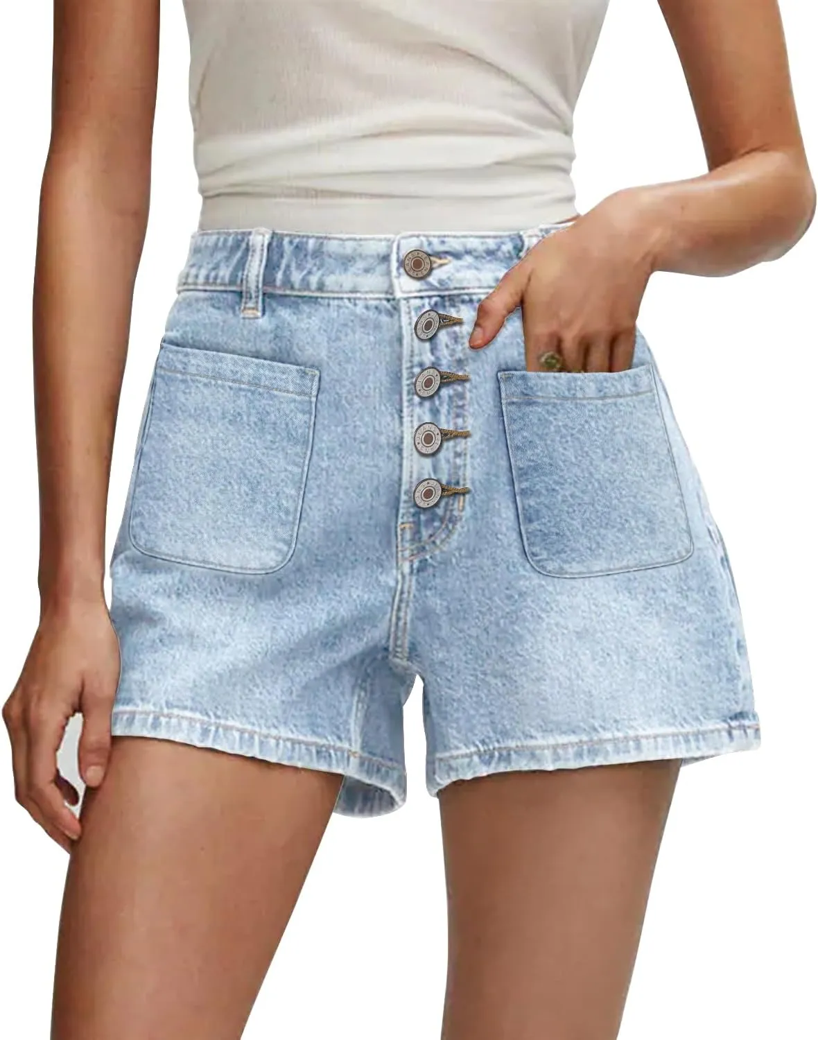 CHICZONE Womens Mid-High Waisted Ripped Denim Jean Shorts Cutoff Stretchy Summer Hot Short Pants