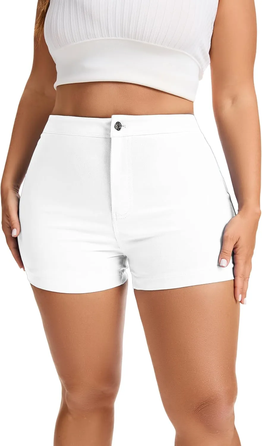Chino Shorts for Women Elastic High Waist Summer Casual Shorts