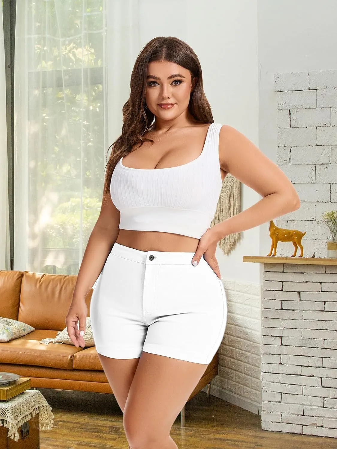 Chino Shorts for Women Elastic High Waist Summer Casual Shorts