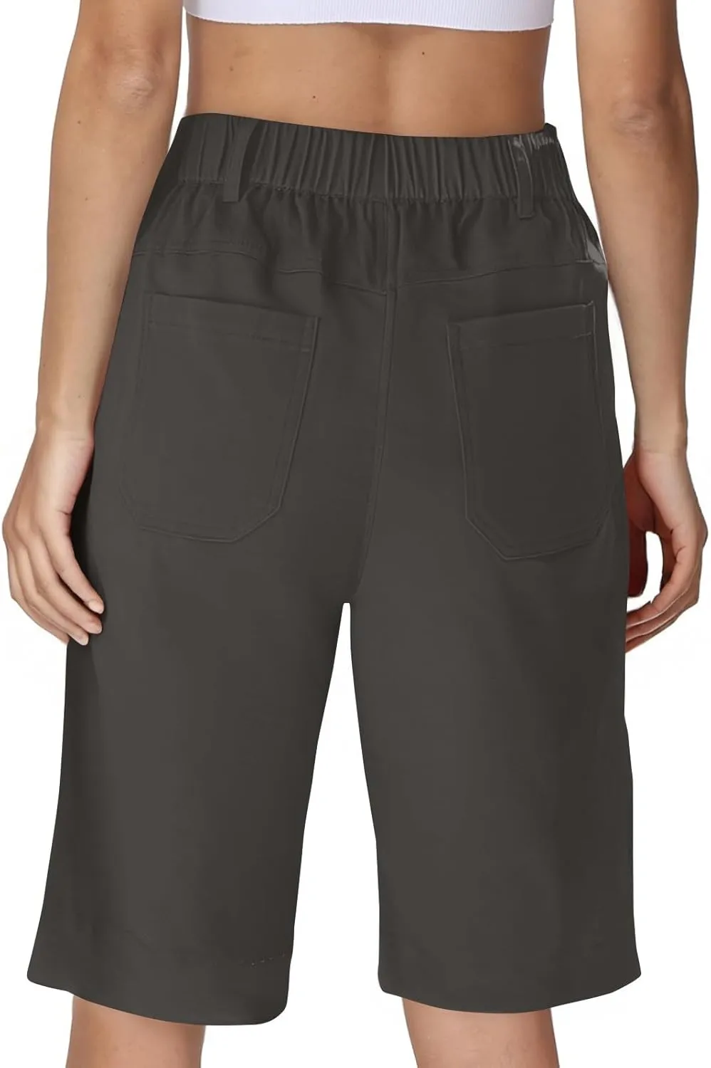 Chino Shorts for Women Summer Dressy Casual Knee Length Bermuda Shorts Elastic High Waisted Long Short with Pockets