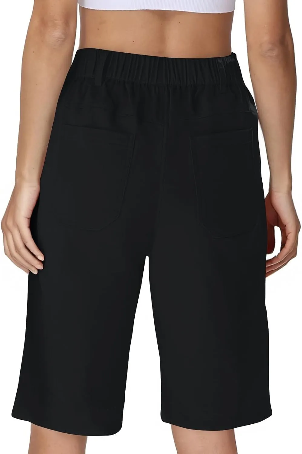 Chino Shorts for Women Summer Dressy Casual Knee Length Bermuda Shorts Elastic High Waisted Long Short with Pockets