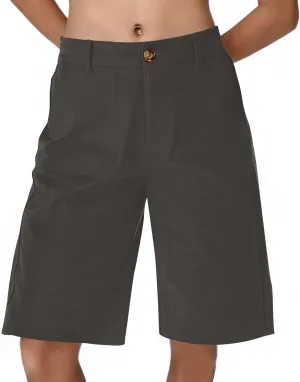 Chino Shorts for Women Summer Dressy Casual Knee Length Bermuda Shorts Elastic High Waisted Long Short with Pockets