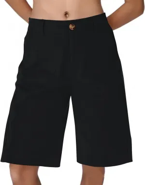 Chino Shorts for Women Summer Dressy Casual Knee Length Bermuda Shorts Elastic High Waisted Long Short with Pockets